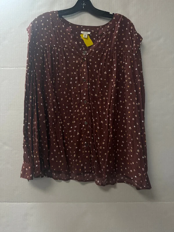 Top Long Sleeve By Ana In Brown, Size: Xxl