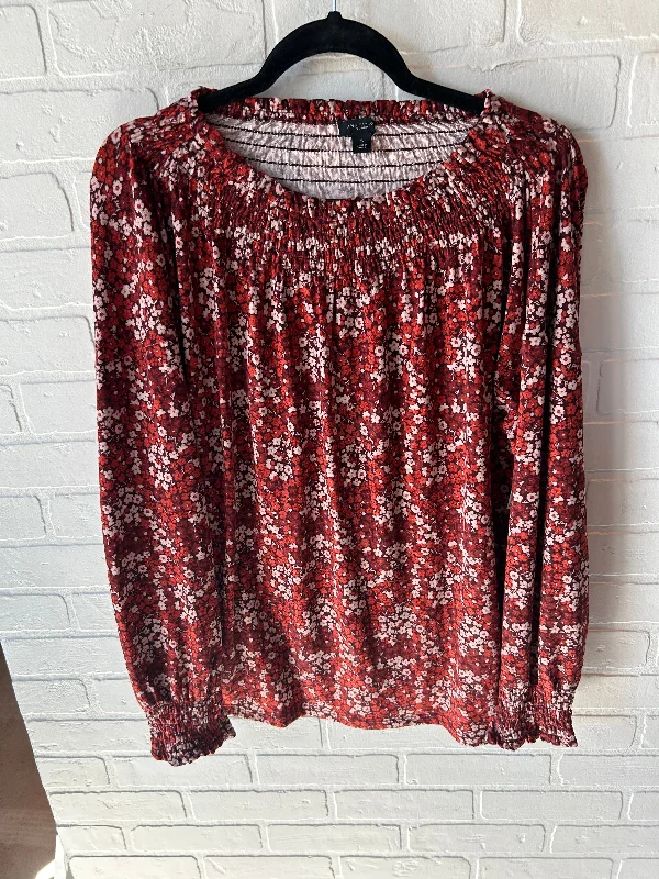 Top Long Sleeve By Ann Taylor In Orange & Red, Size: Xl