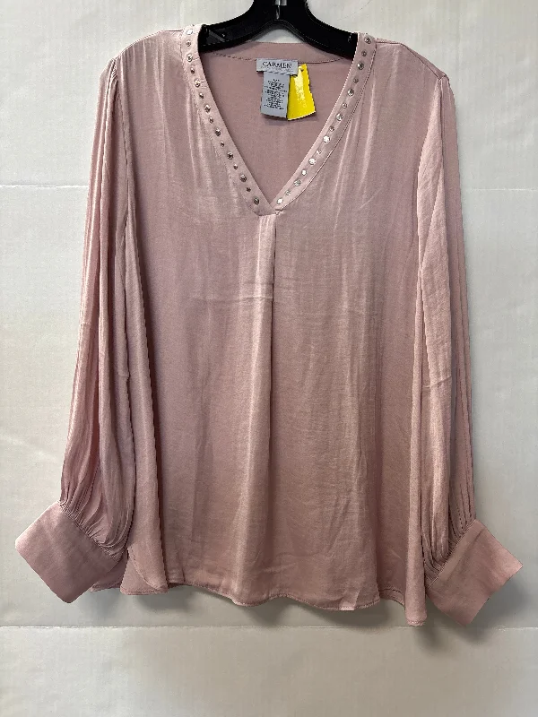 Top Long Sleeve By Carmen By Carmen Marc Valvo In Pink, Size: L