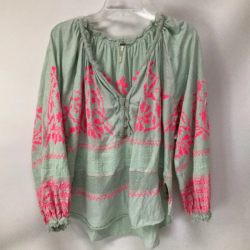 Top Long Sleeve By Free People In Blue & Pink, Size: S