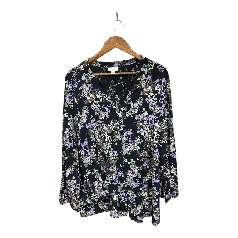 Top Long Sleeve By J. Jill In Floral Print, Size: Xl