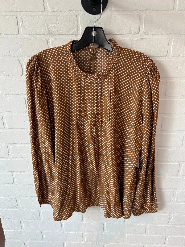 Top Long Sleeve By Loft In Brown & Cream, Size: M