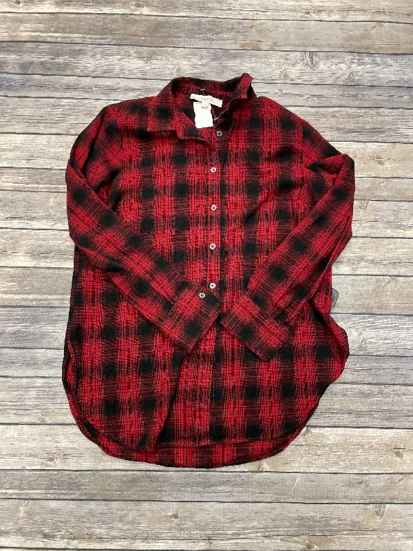 Top Long Sleeve By Loft In Plaid Pattern, Size: S