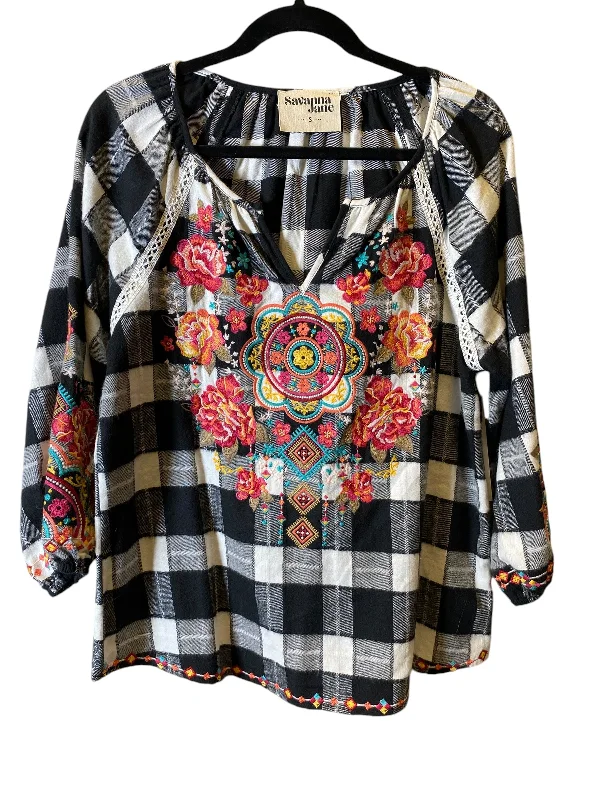 Top Long Sleeve By Savanna Jane In Plaid Pattern, Size: S