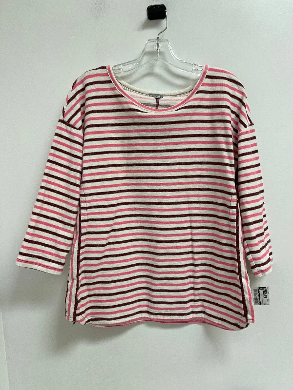 Top Long Sleeve By Talbots In Pink & White, Size: L